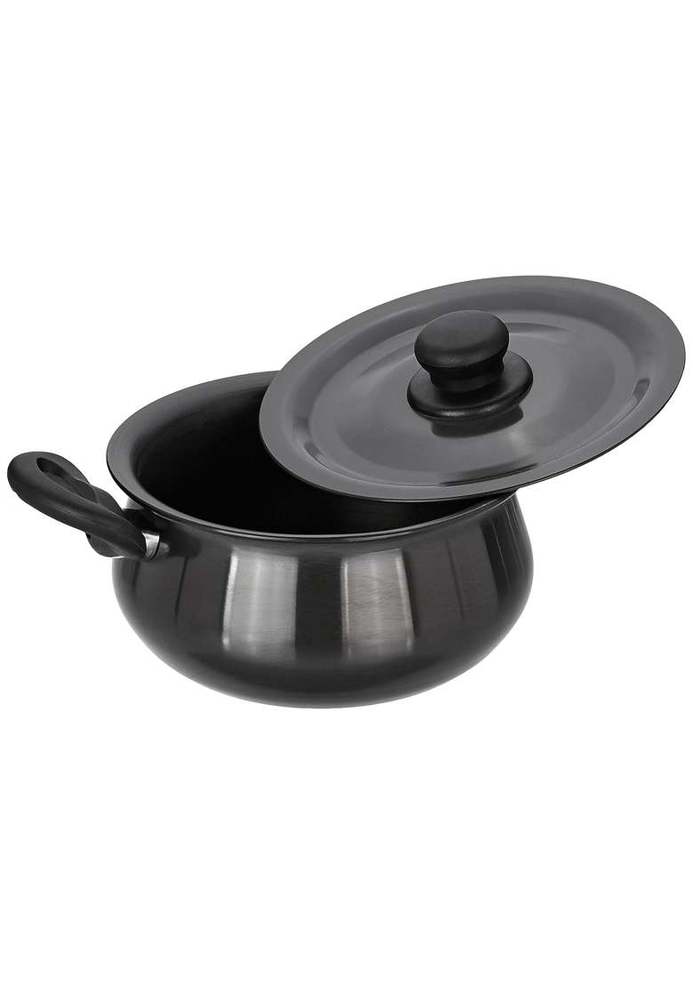 Solimo Amazon Brand Solimo Aluminium Hard Anodized Handi Cooking Pot with Lid | 2.5 L | 2.6 Qt | Induction Compatible - Indya