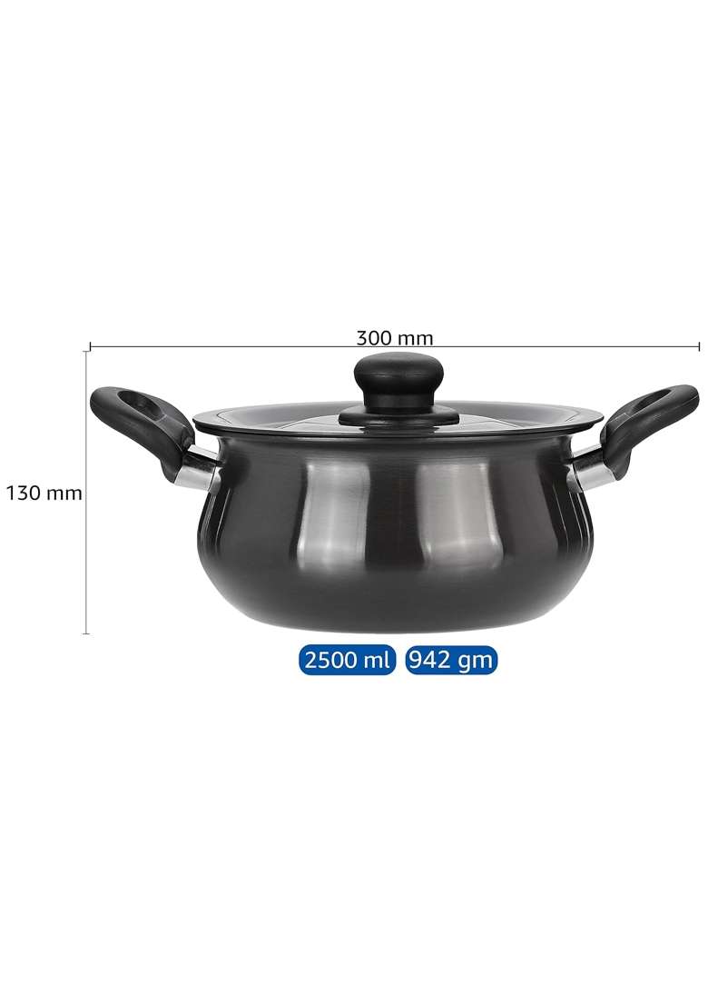 Solimo Amazon Brand Solimo Aluminium Hard Anodized Handi Cooking Pot with Lid | 2.5 L | 2.6 Qt | Induction Compatible - Indya