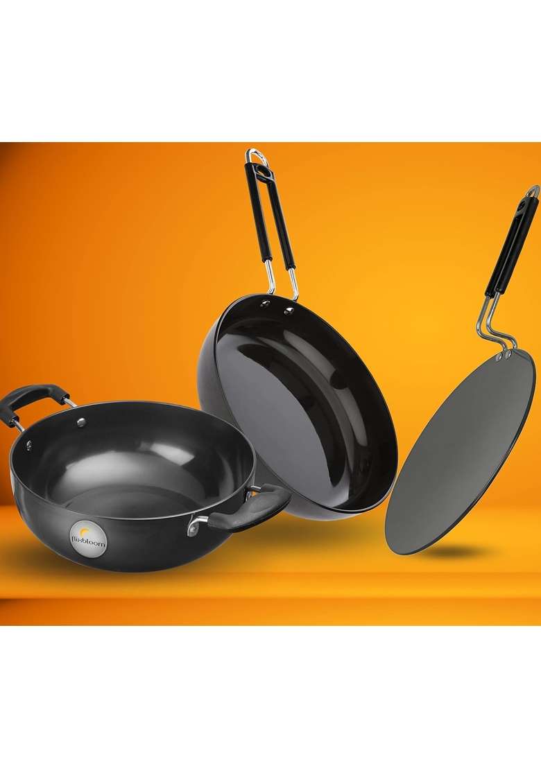 FLIXBLOOM Winsome Collections Combo Kitchen Induction Base Cookware Sets Hard Anodised | 1.2 L | 1.3 Qt | Pack of 3 - Indya