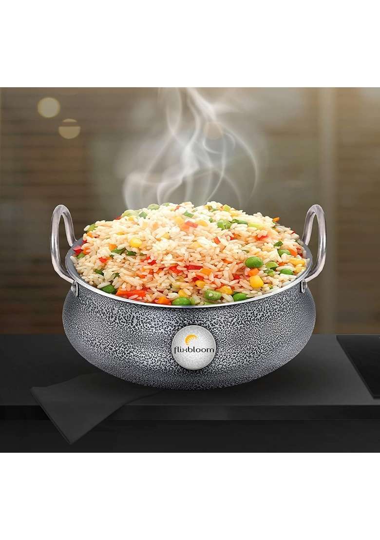 FLIXBLOOM Classic Hard Anodised Kitchen Cookware Induction and Gas Stove Compatible Handi Cooking Pot | 3.5 L | 3.7 Qt | With Lid - Indya
