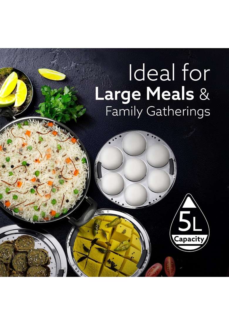 AGARO Elite Hard Anodised Multi Kadhai Wok with Stainless Steel Lid | 5 L | 5.3 Qt - Indya