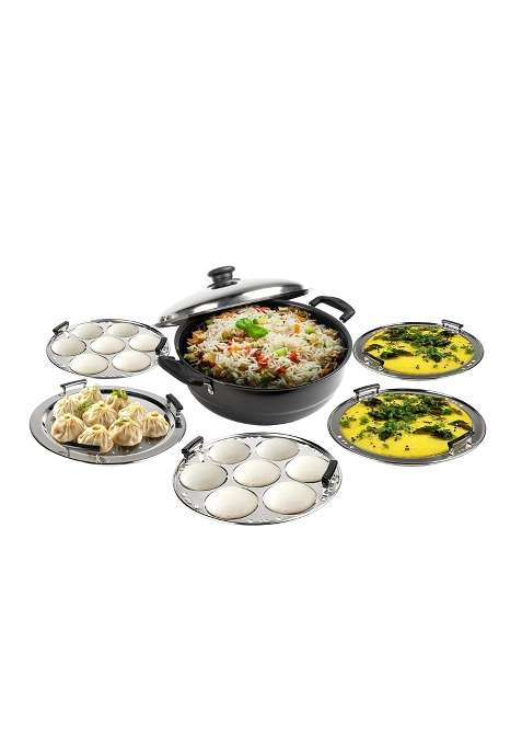 AGARO Elite Hard Anodised Multi Kadhai Wok with Stainless Steel Lid | 5 L | 5.3 Qt