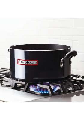FLIXBLOOM Cosmos Black Induction Base Hard Anodised Deep Utensil Cookware Sauce | 3.5 L | 3.7 Qt | With Lid