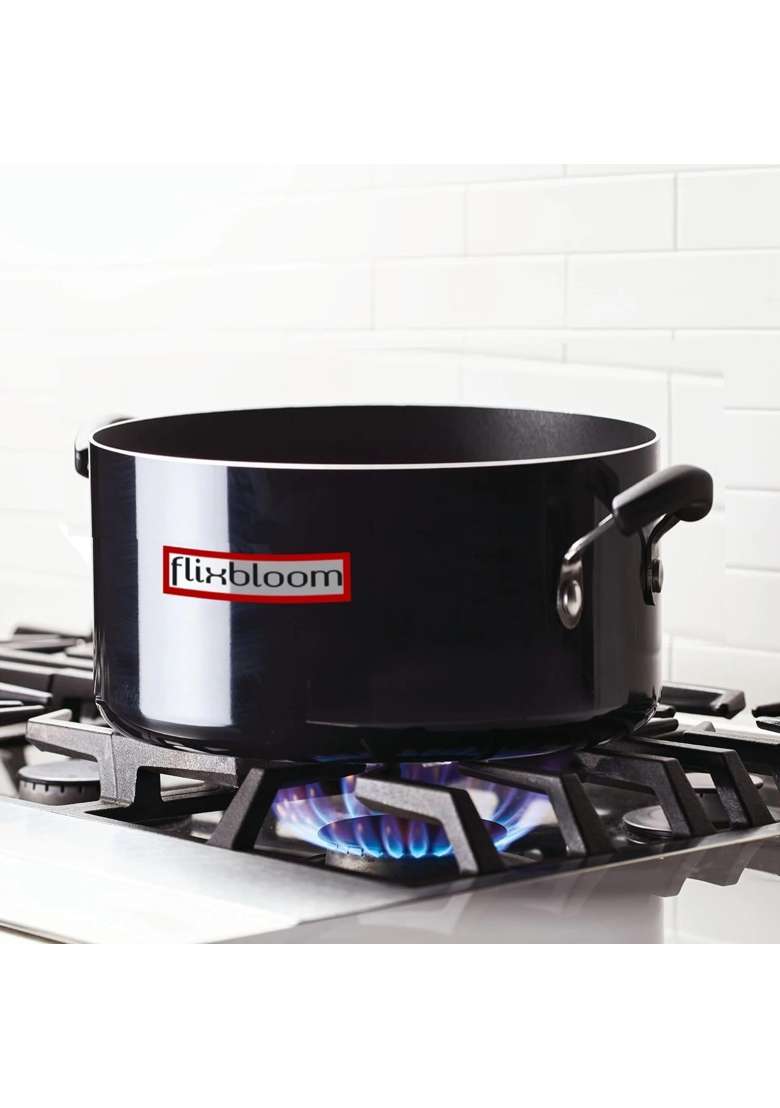 FLIXBLOOM Cosmos Black Induction Base Hard Anodised Deep Utensil Cookware Sauce | 3.5 L | 3.7 Qt | With Lid - Indya