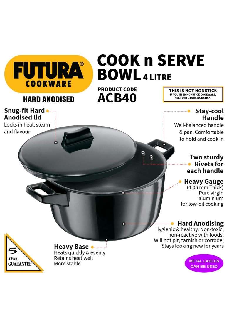 Hawkins Futura Cook N Serve Bowl | 4 L | 4.2 Qt - Indya