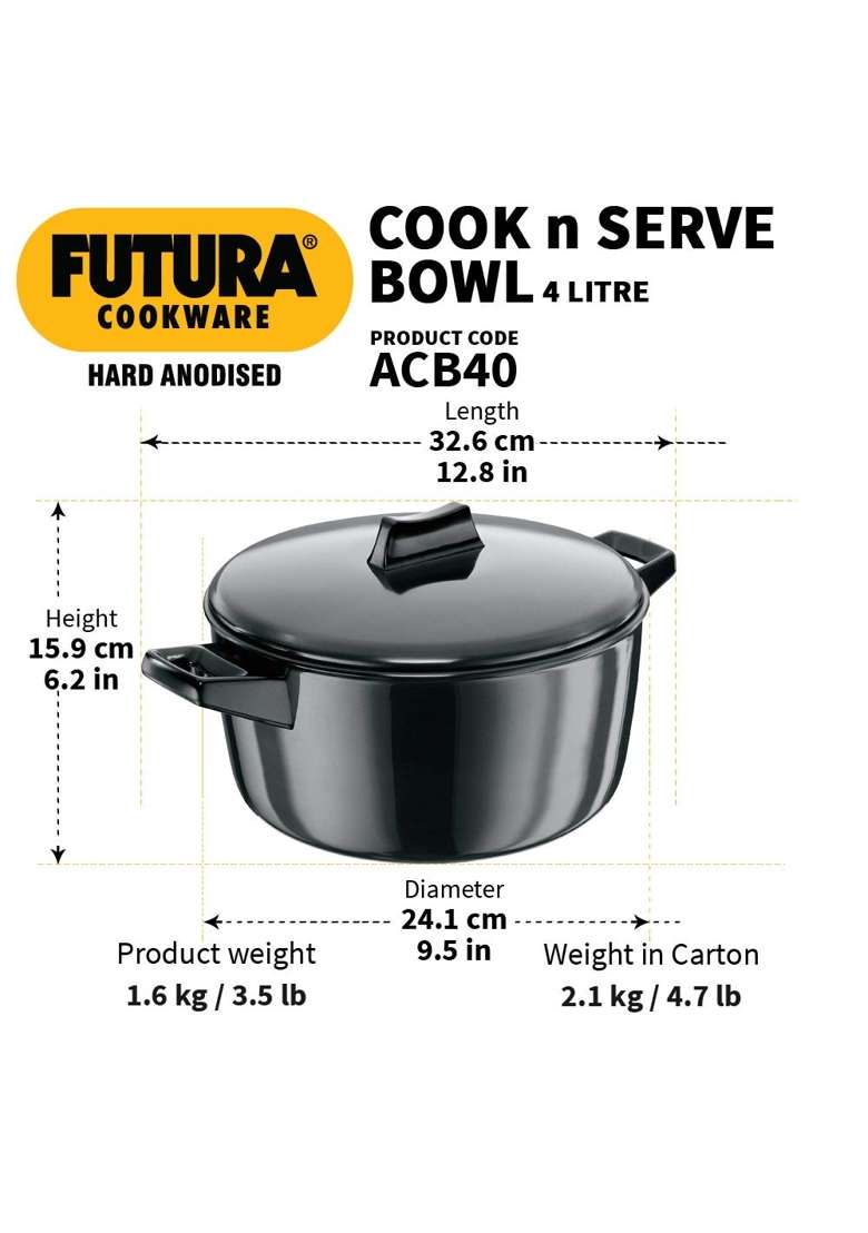 Hawkins Futura Cook N Serve Bowl | 4 L | 4.2 Qt - Indya