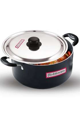 FLIXBLOOM Loyal Kitchen Cookware Black Hard Anodised Induction Base and Gas Stove Friendly | 3.5 L | 3.7 Qt | With Lid