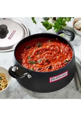 FLIXBLOOM Cosmos Black Kitchen with Lid Induction Base Hard Anodised Deep Utensil | 4.5 L | 4.8 Qt