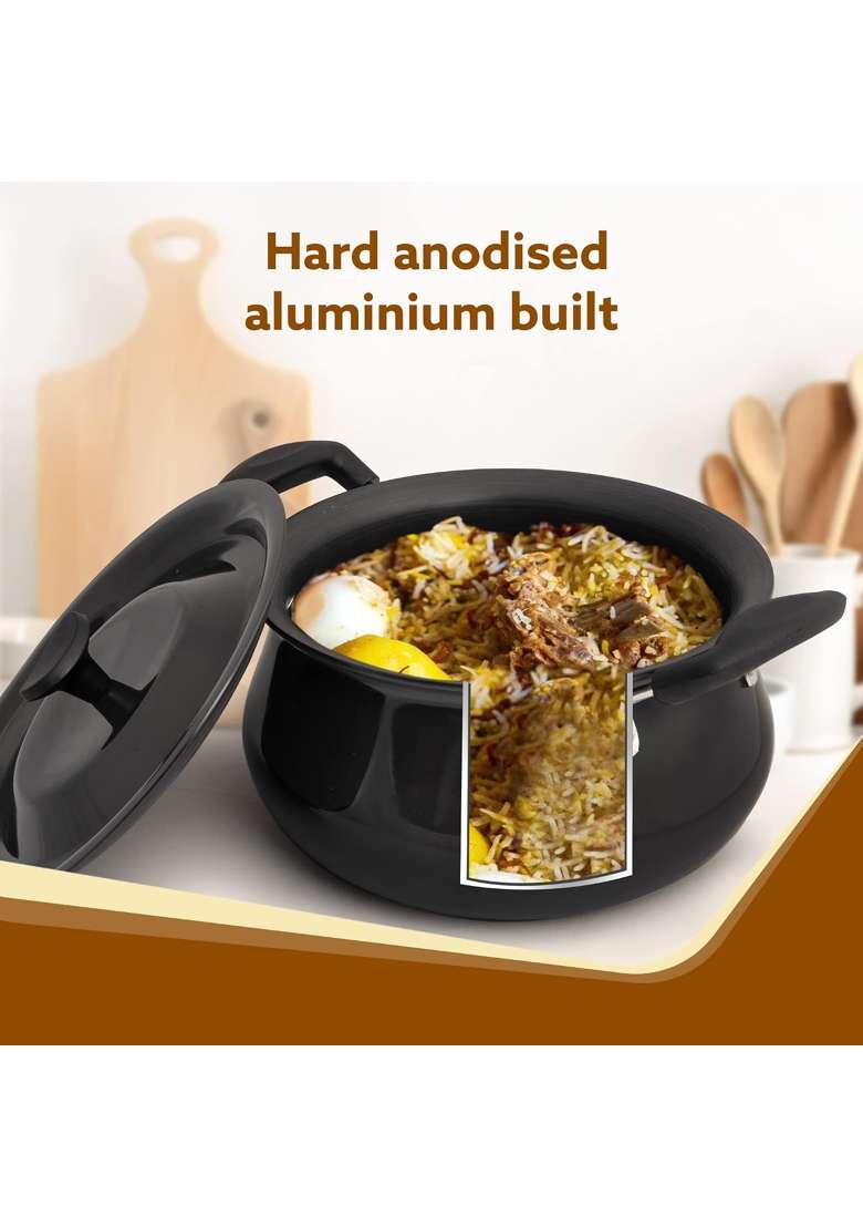 AGARO Elite Hard Anodised Handi with Lid | 3.5 L | 3.7 Qt | Non-Toxic - Indya