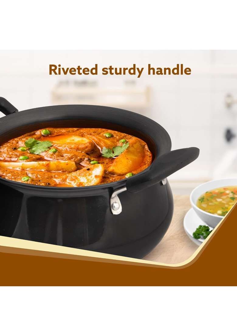 AGARO Elite Hard Anodised Handi with Lid | 3.5 L | 3.7 Qt | Non-Toxic - Indya