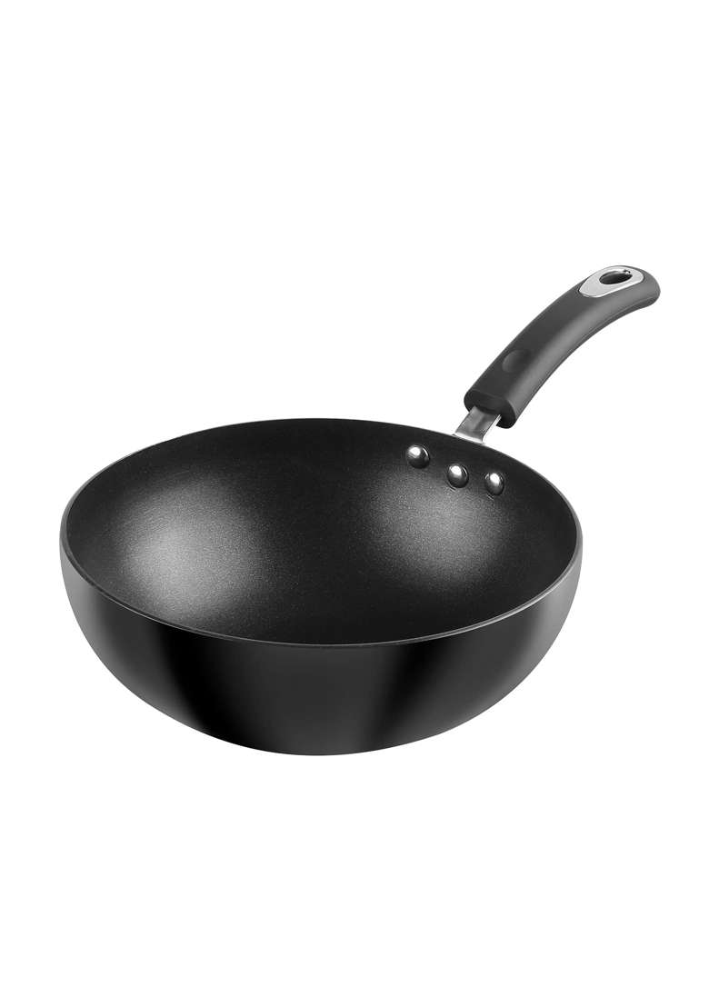 Vinod Hanos Hard Anodised Non-Stick Wok | 2 L | 2.1 Qt | 22 cm | 8.7 Inch | Induction Compatible | PFOA Free - Indya