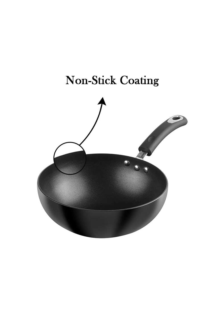 Vinod Hanos Hard Anodised Non-Stick Wok | 2 L | 2.1 Qt | 22 cm | 8.7 Inch | Induction Compatible | PFOA Free - Indya