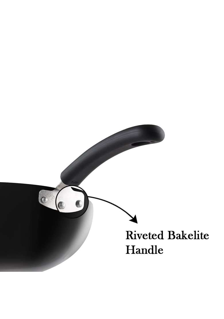 Vinod Hanos Hard Anodised Non-Stick Wok | 2 L | 2.1 Qt | 22 cm | 8.7 Inch | Induction Compatible | PFOA Free - Indya
