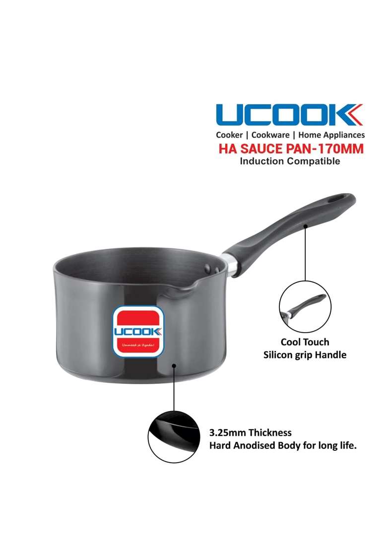 UCOOK Aluminium Hard Anodised Induction Base Saucepan | 2 L | 2.1 Qt - Indya