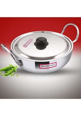 FLIXBLOOM Core Kitchen Thick Aluminium Cookware Kadhai Wok with Handle Induction Base and LPG | 3 L | 3.2 Qt | With Lid
