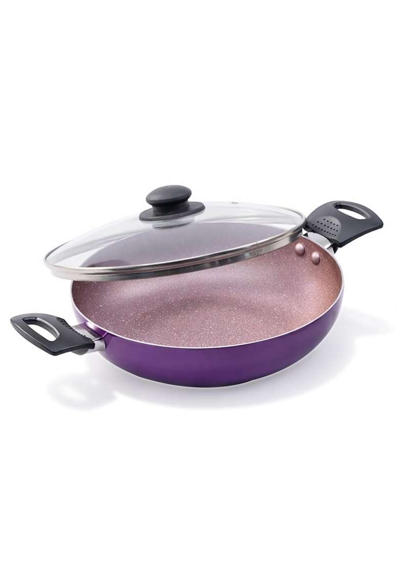 Wonderchef Valencia Non-Stick Kadhai Wok with Glass Lid | 2 L | 2.1 Qt | 24 cm | 9.4 Inch | PFOA Free - Indya