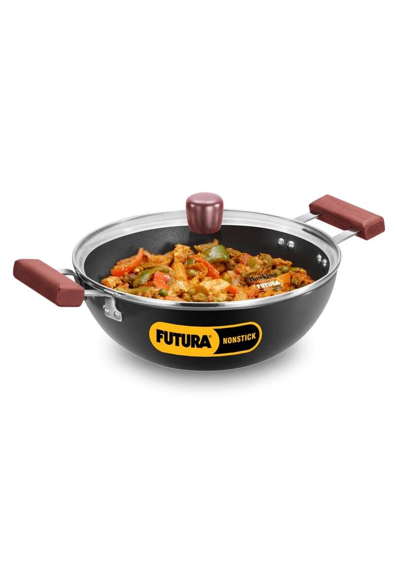 Hawkins Futura Deep Kadhai Wok | 3 L | 3.2 Qt | Induction Compatible | Non-Stick | With Lid - Indya