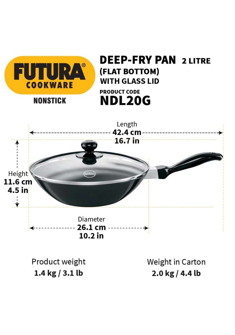 Hawkins Futura Nonstick Stir-Fry Pan | 2 L | 2.1 Qt | 26 cm | 10.2 Inch | With Lid - Indya