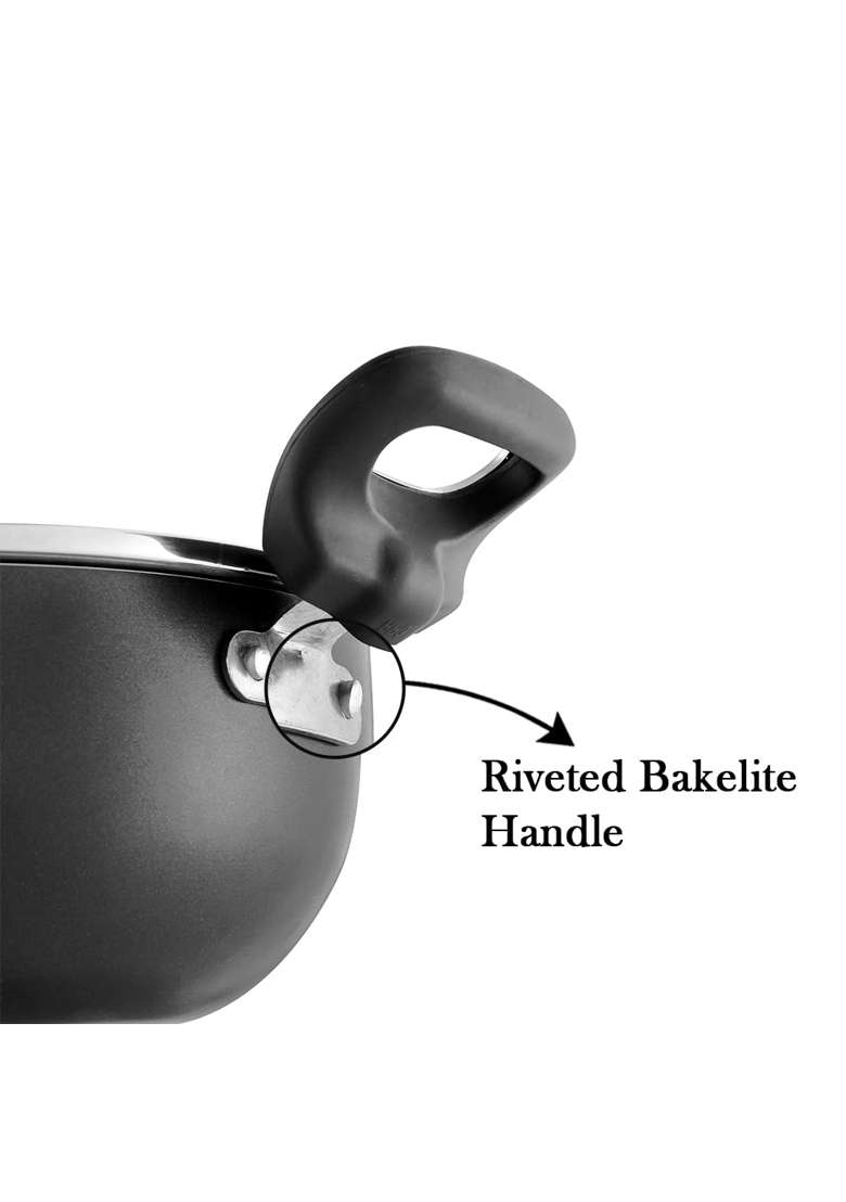 Vinod Zest Marbilo Aluminium Non Stick Deep Kadai Wok with Glass Lid | 2.5 L | 2.6 Qt | 24 cm | 9.4 Inch | Induction Compatible - Indya