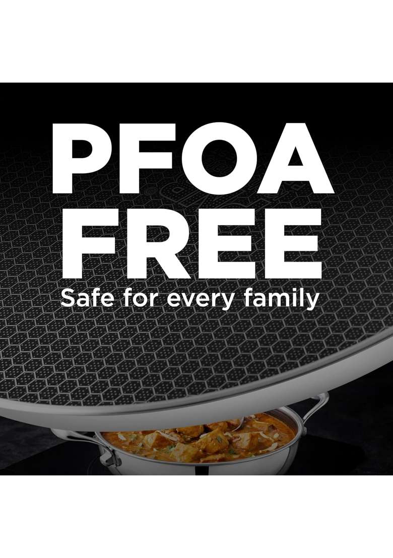 PNB Kitchenmate Triply Stainless Steel Hybrid Non-Stick Kadhai Wok with Glass Lid | 2 L | 2.1 Qt | 22 cm | 8.7 Inch | Induction Compatible - Indya