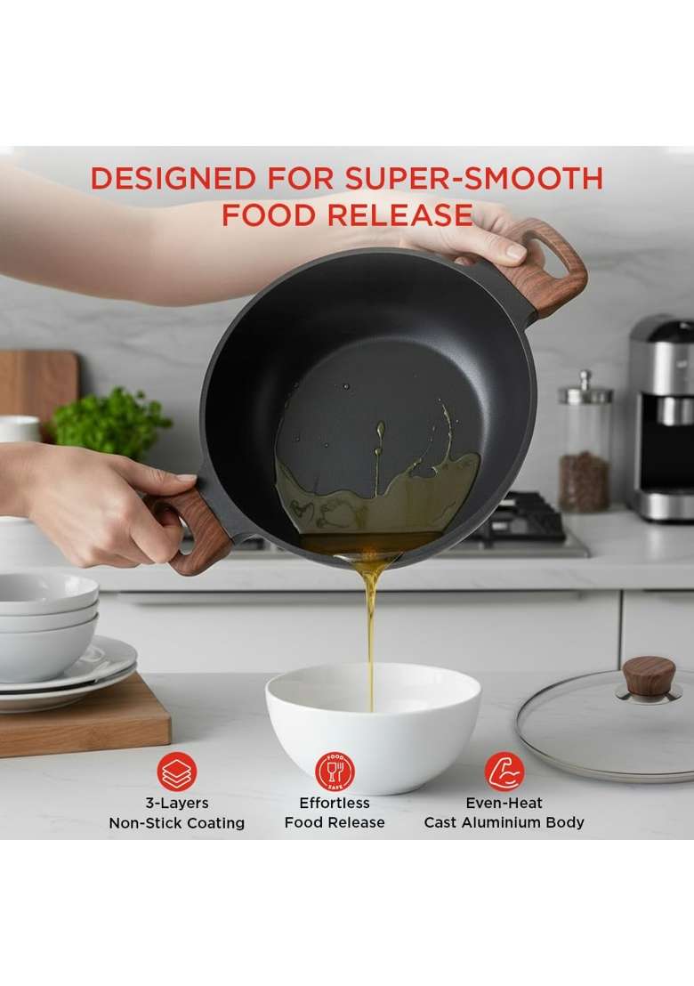 Vinod Di Casa Non Stick Kadai Wok | 1.8 L | 1.9 Qt | 22 cm | 8.7 Inch | Induction Compatible - Indya