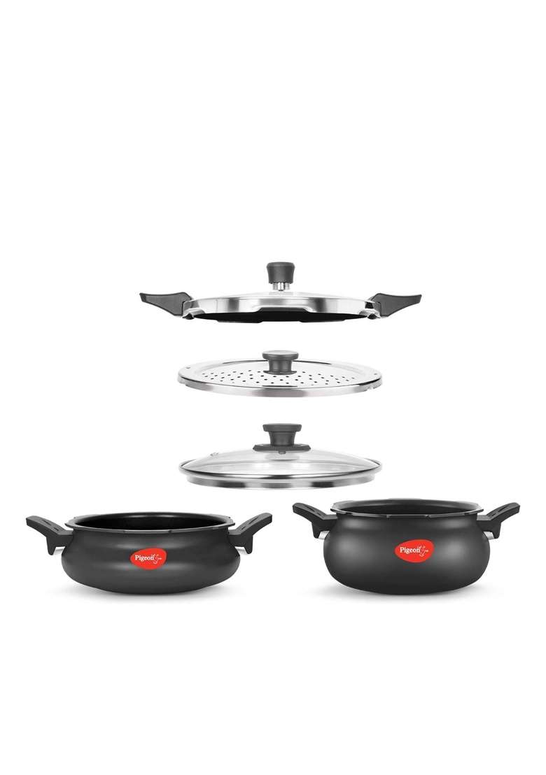 Pigeon All in One Value Pack Hard Anodized Super Cooker with Induction Base Outer Lid | 5 L | 5.3 Qt - Indya