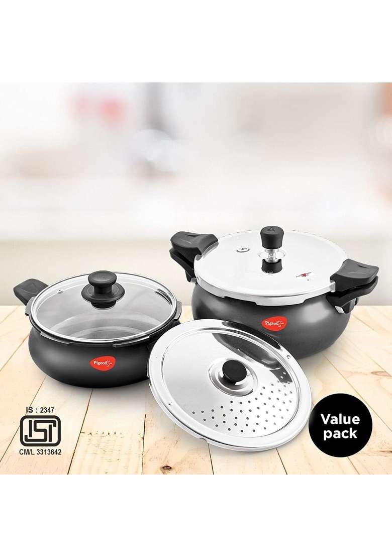 Pigeon All in One Value Pack Hard Anodized Super Cooker with Induction Base Outer Lid | 5 L | 5.3 Qt - Indya