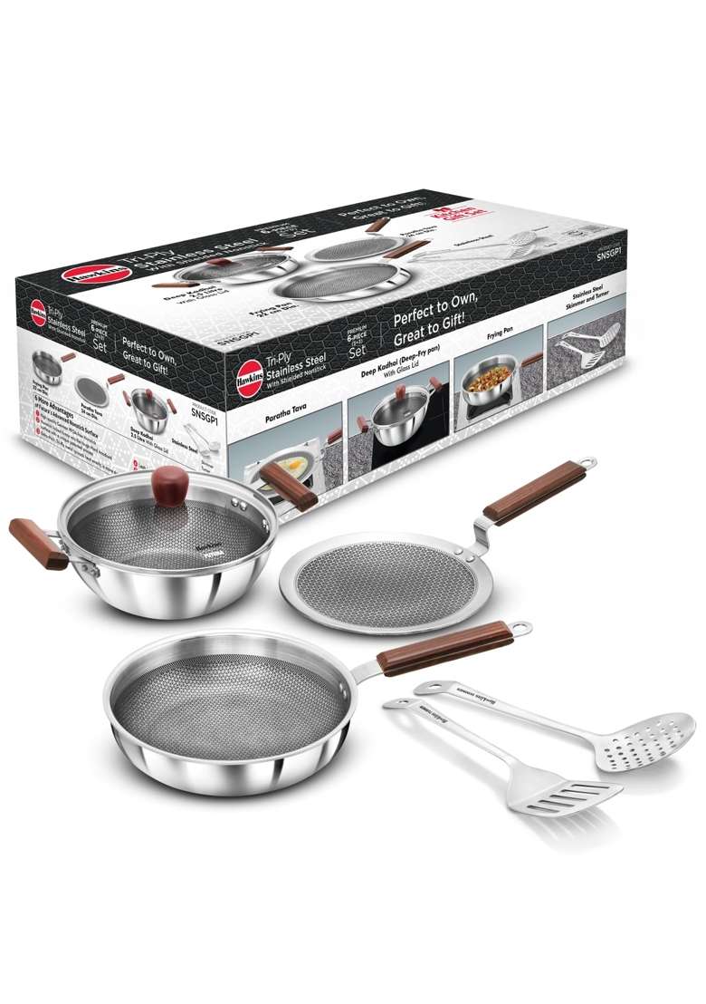 Hawkins 6-Piece Triply with Shielded Nonstick Gift Set | Induction Compatible | With Lid - Indya