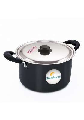 FLIXBLOOM Cookware Black Hard Anodised Induction Base Deep Stock Pot Handi Sauce | 2 L | 2.1 Qt | With Lid