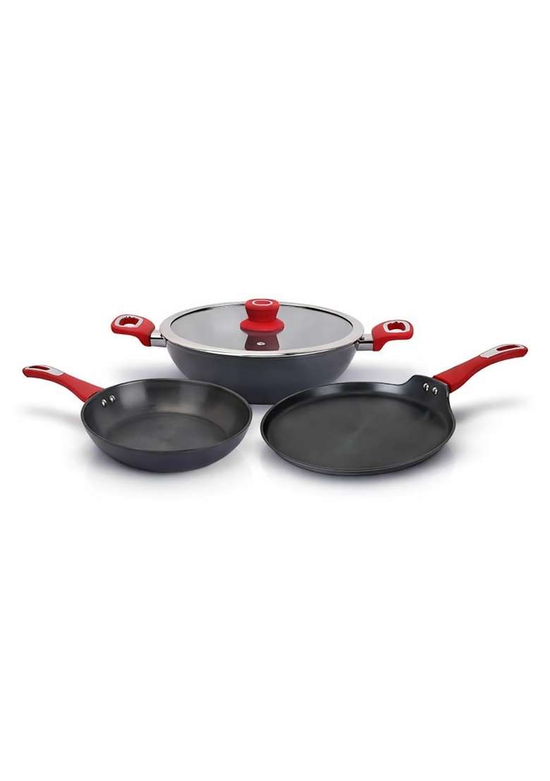 SALFORD Hard Anodised Cookware | 2.5 L | 2.6 Qt | 3-Piece Set | Induction Compatible - Indya