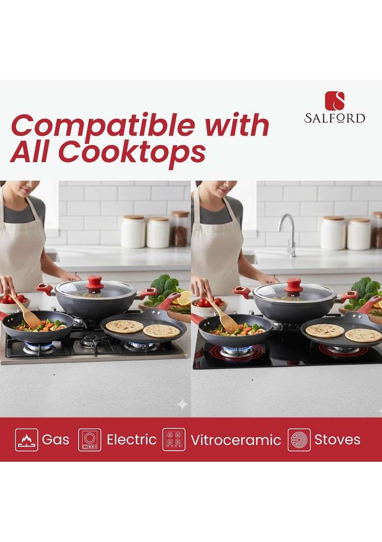 SALFORD Hard Anodised Cookware | 2.5 L | 2.6 Qt | 3-Piece Set | Induction Compatible - Indya