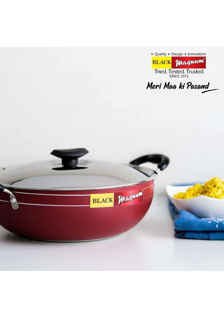 Black Magnum Basics Ibkdnl- Deep Fry Pan | 4 L | 4.2 Qt | Non-Stick | With Lid - Indya