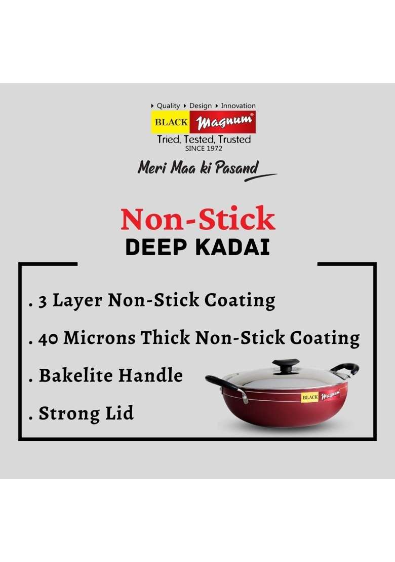 Black Magnum Basics Ibkdnl- Deep Fry Pan | 4 L | 4.2 Qt | Non-Stick | With Lid - Indya