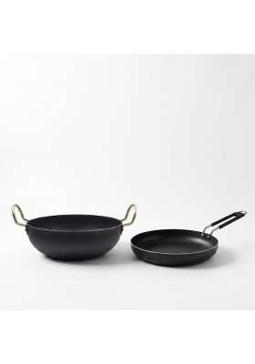 DOZY Hard Anodised Kadai Wok and Frying Pan Cookware Set