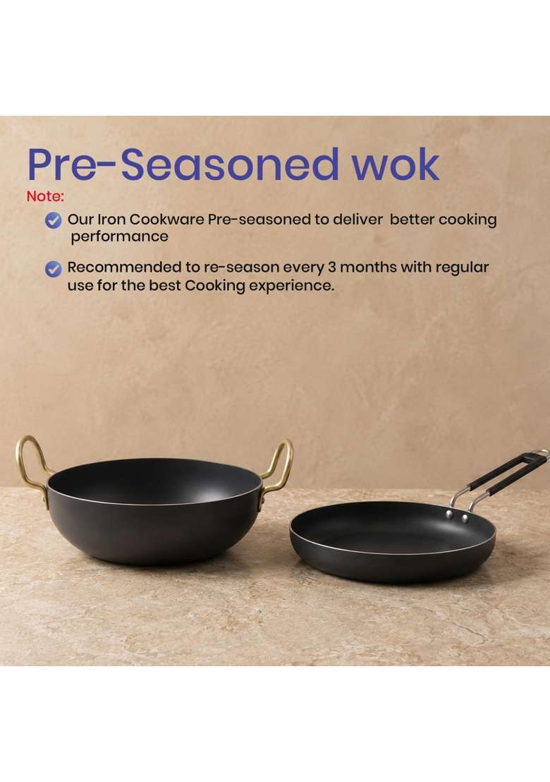 DOZY Hard Anodised Kadai Wok and Frying Pan Cookware Set - Indya