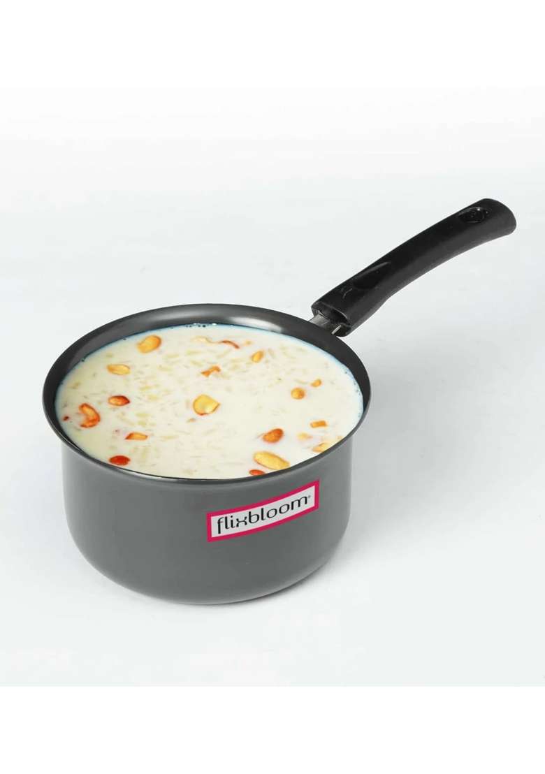 FLIXBLOOM Edge Black Hard Anodised Induction Base Kitchen Utensil Cookware Sauce Pan | 3 L | 3.2 Qt - Indya