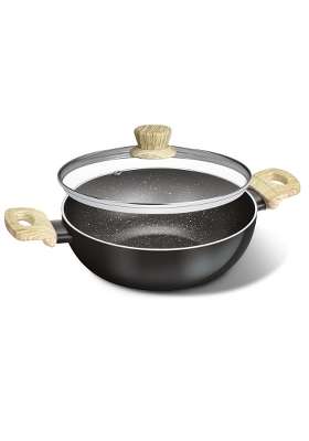 BERGNER Bellini Plus Aura 5-Layer Non-Stick Kadai Wok with Glass Lid | 5.2 L | 5.5 Qt | 24 cm | 9.4 Inch | Induction Compatible
