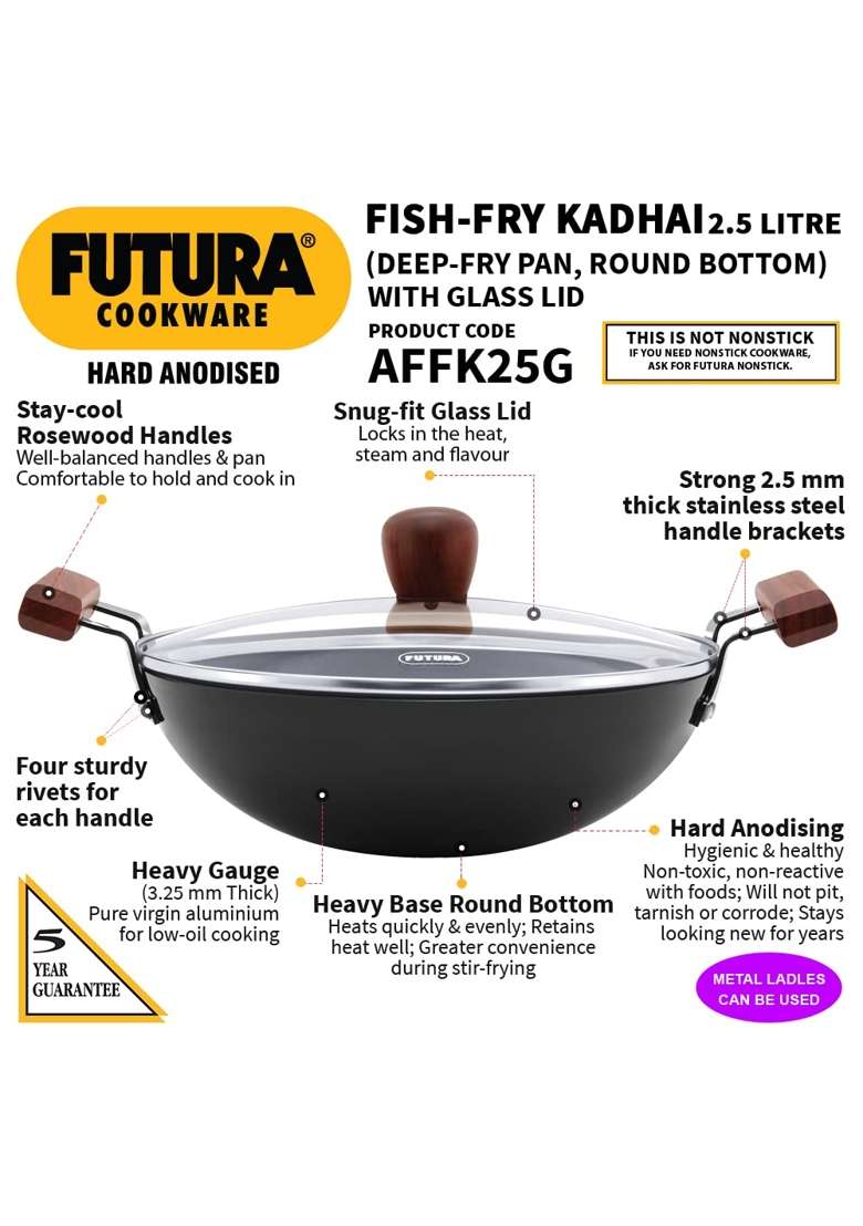 Hawkins Futura Hard Anodised Deep-Fry Pan | 2.5 L | 2.6 Qt | 26 cm | 10.2 Inch | With Lid - Indya