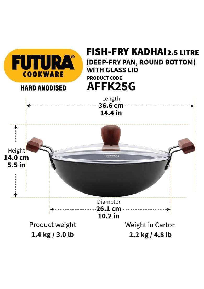 Hawkins Futura Hard Anodised Deep-Fry Pan | 2.5 L | 2.6 Qt | 26 cm | 10.2 Inch | With Lid - Indya
