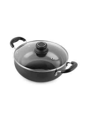 CELLO Classy Hard Anodised Non-Stick Kadhai Wok with Glass Lid with Induction Base | 3.5 L | 3.7 Qt