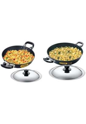 Hawkins Futura Non-Stick Round Bottom Deep-Fry Kadai Wok with Steel Lid | 30 cm | 11.8 Inch