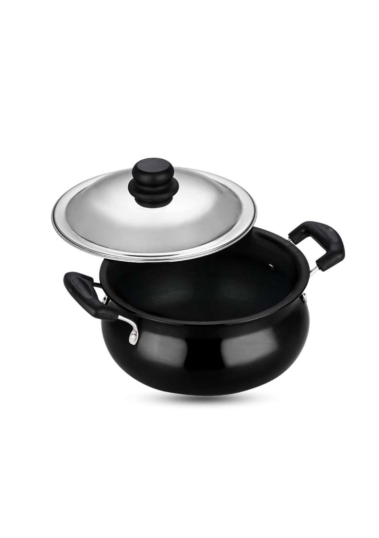 Vinod Black Pearl Hard Anodised Non Stick Handi with Lid | 3 L | 3.2 Qt | Non-Toxic - Indya
