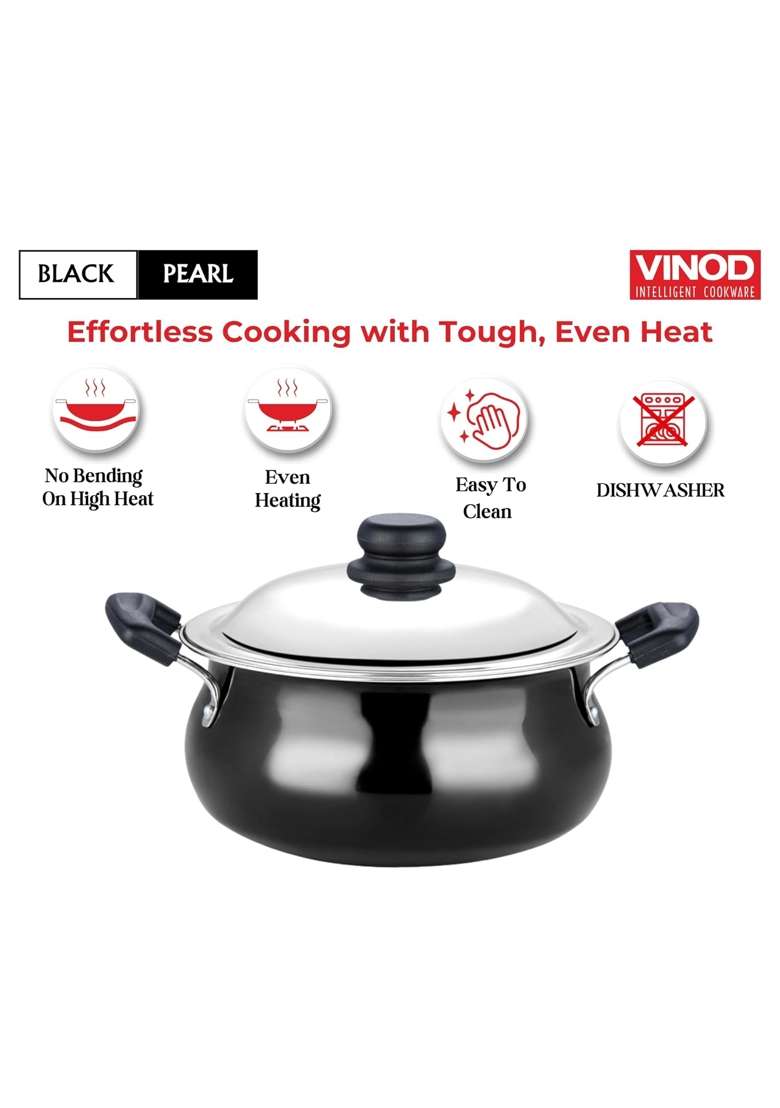 Vinod Black Pearl Hard Anodised Non Stick Handi with Lid | 3 L | 3.2 Qt | Non-Toxic - Indya