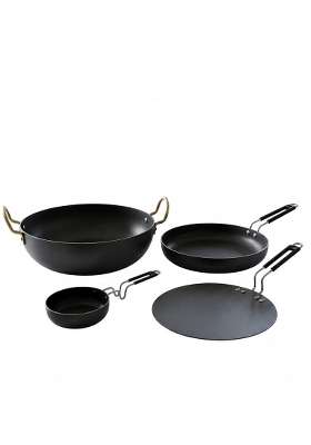 DOZY Hard Anodised Cookware with Kadai Wok | 4-Piece Set