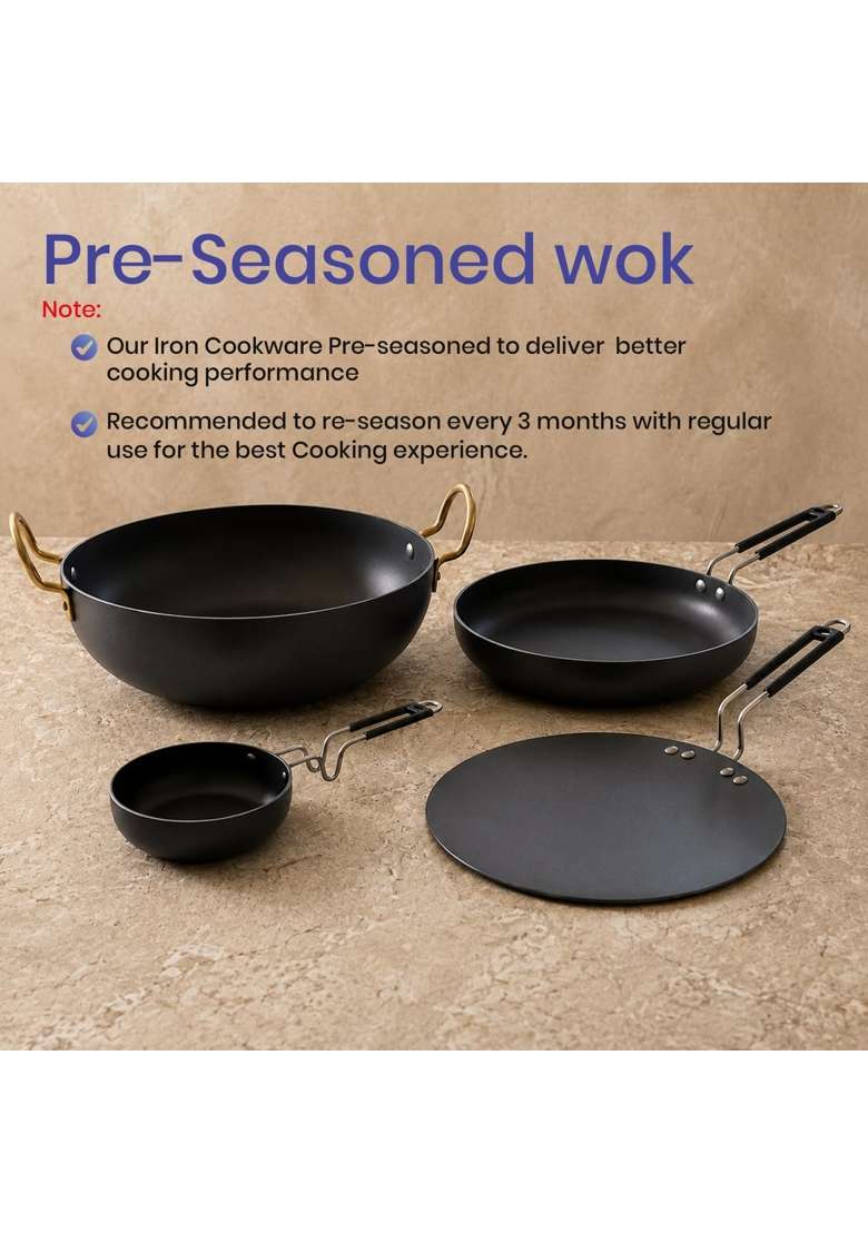 DOZY Hard Anodised Cookware with Kadai Wok | 4-Piece Set - Indya