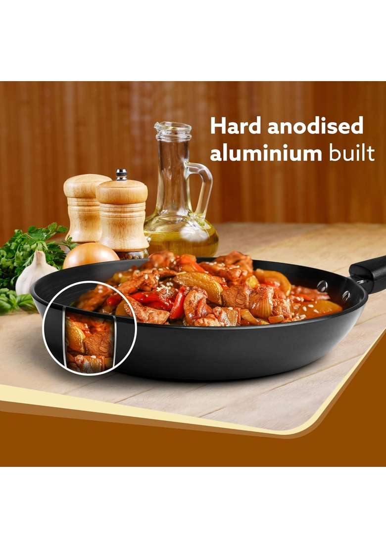 AGARO Elite Hard Anodised Tapper Frying Pan | 1.5 L | 1.6 Qt | 24 cm | 9.4 Inch - Indya