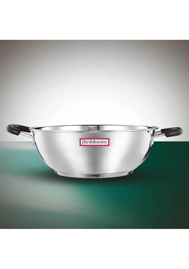 FLIXBLOOM Edge Special Kitchen Cookware Induction and Gas Stove Compatible Cooking Wok | 3 L | 3.2 Qt | Tri-Ply | With Lid - Indya