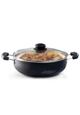AGARO Elegant Non Stick Kadai Wok with Glass Lid | 2.5 L | 2.6 Qt | 24 cm | 9.4 Inch | Induction Compatible