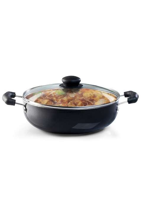 AGARO Elegant Non Stick Kadai Wok with Glass Lid | 2.5 L | 2.6 Qt | 24 cm | 9.4 Inch | Induction Compatible
