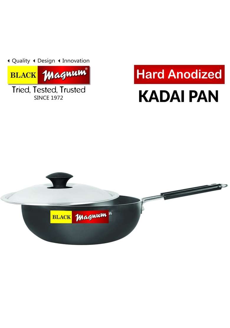 Black Magnum Hard Anodized Kadai Wok PAN Induction Compatible Model NO - Indya